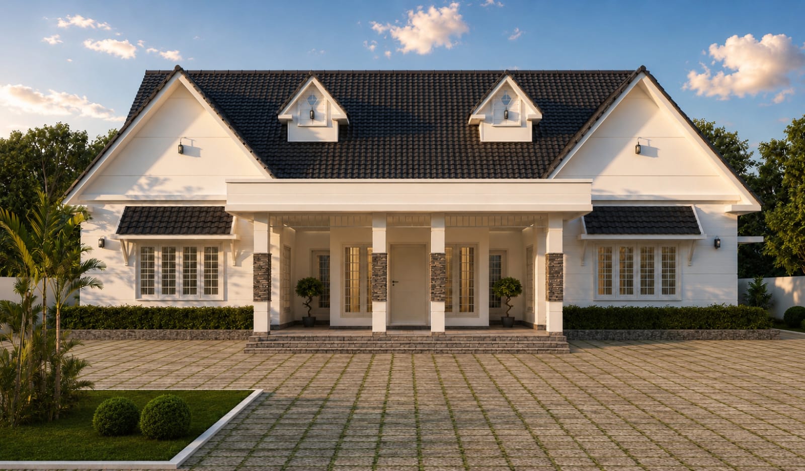 Colonial-style residence with columned portico — Exterior work by Alpha Design Studio